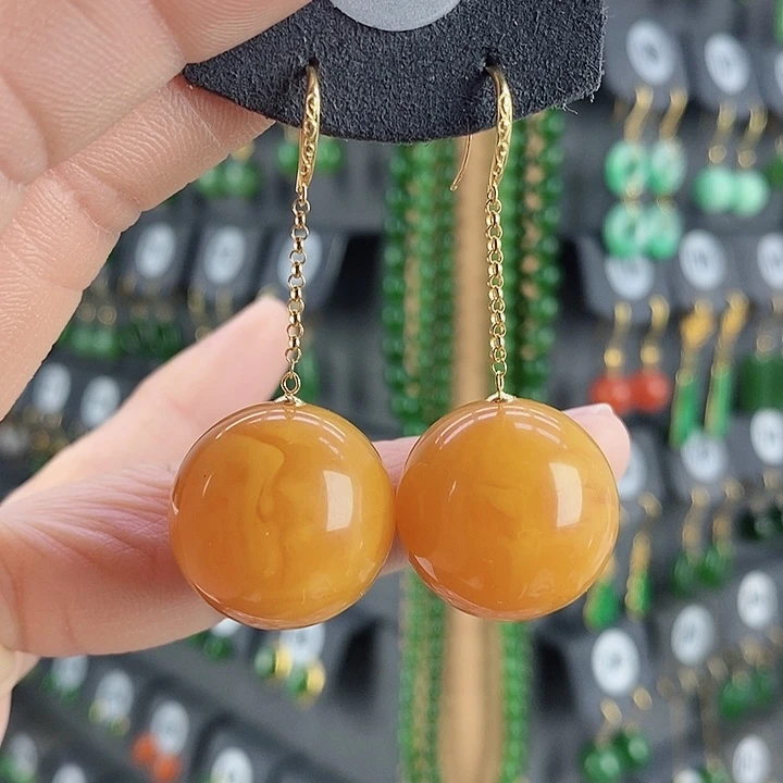 蜜蜡耳饰18K金镶嵌B****l耳饰