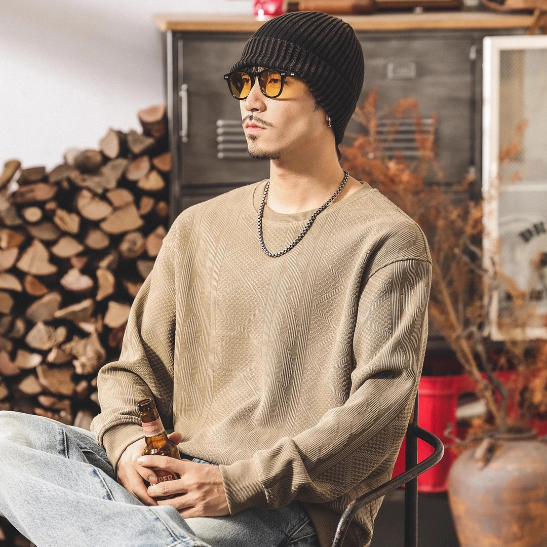 美式复古大码重磅卫衣男士2025新款潮流提花宽松大码秋冬款上衣男