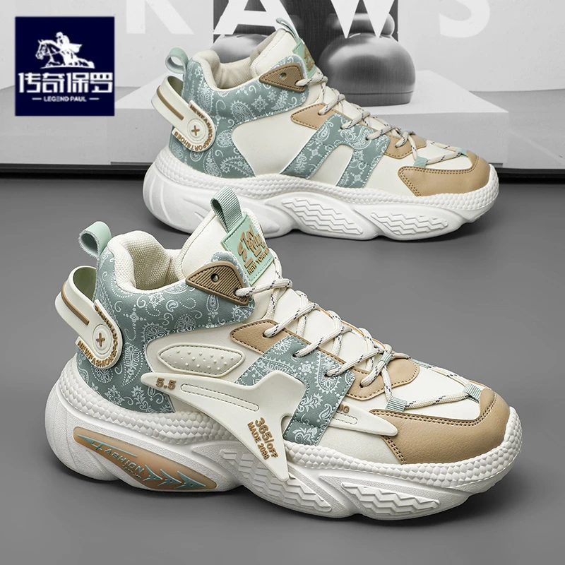 传奇保罗正版高帮男鞋秋季青少年学生增高厚底篮球耐磨休闲运动鞋