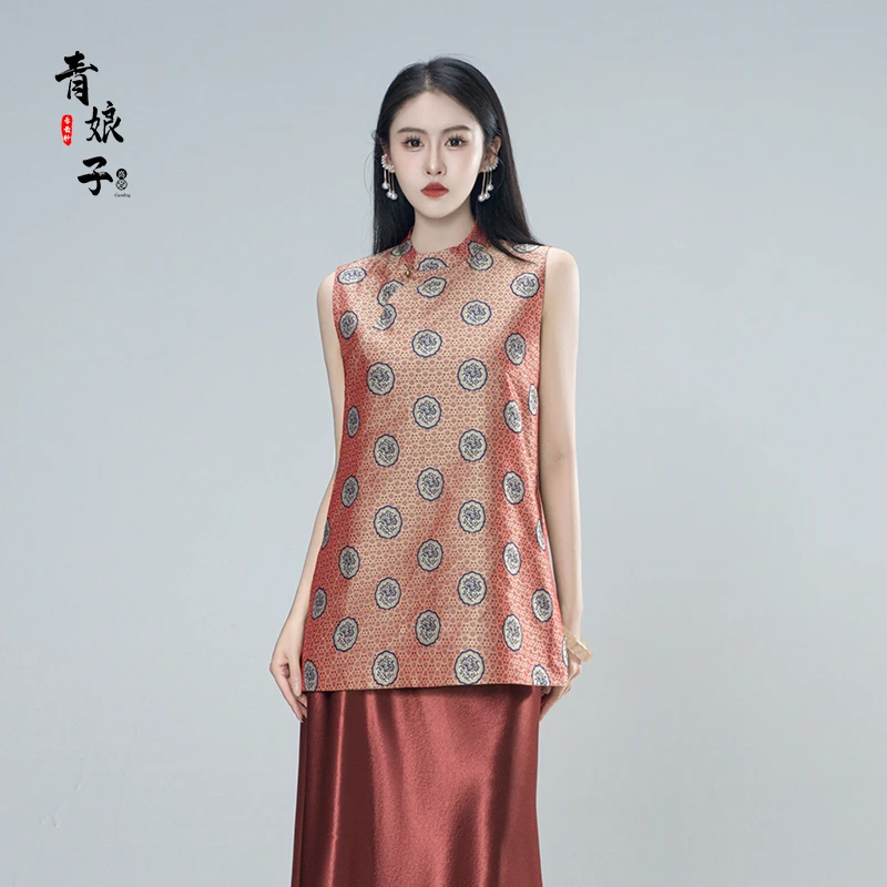 青娘子-蜀锦（羽馨）斜襟国风新中式复古百搭气质中长款马甲60904