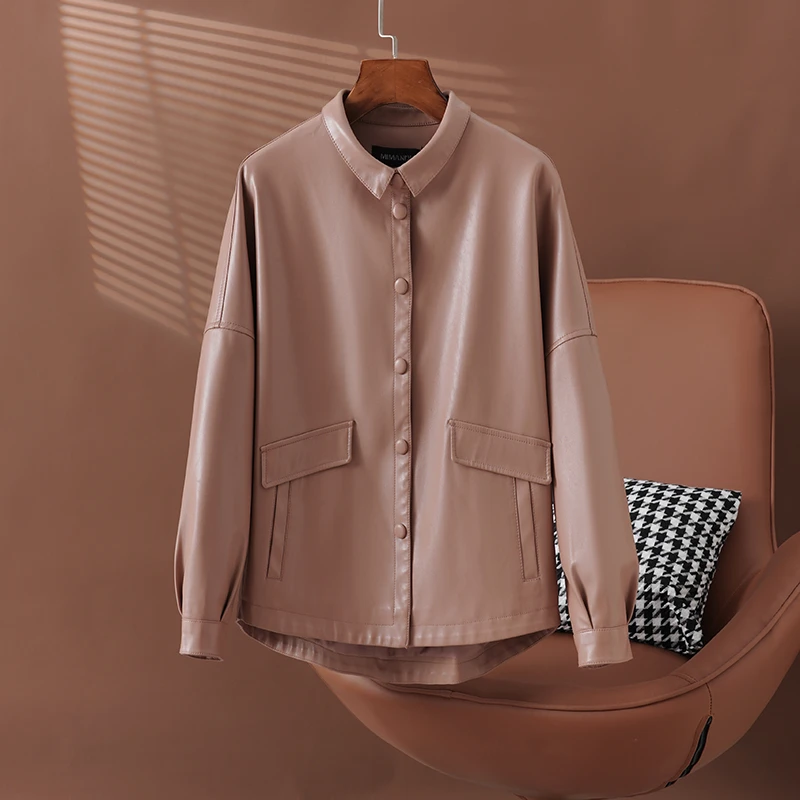 海宁2025年春季新款真皮皮衣女短款时尚休闲宽松绵羊皮外套