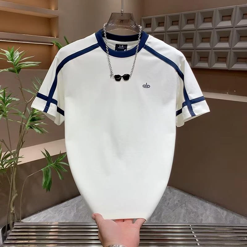 2025夏新款男装休闲半袖体恤男款拼接韩版宽松设计感短袖薄款透气