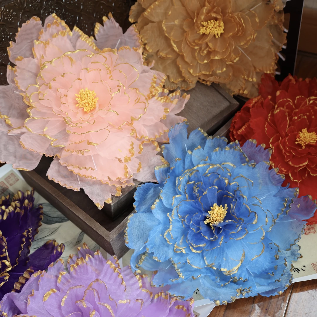 南枝26cm超大国色芳华欧根纱仿烫花发饰唐风花朵模型头饰贵妃