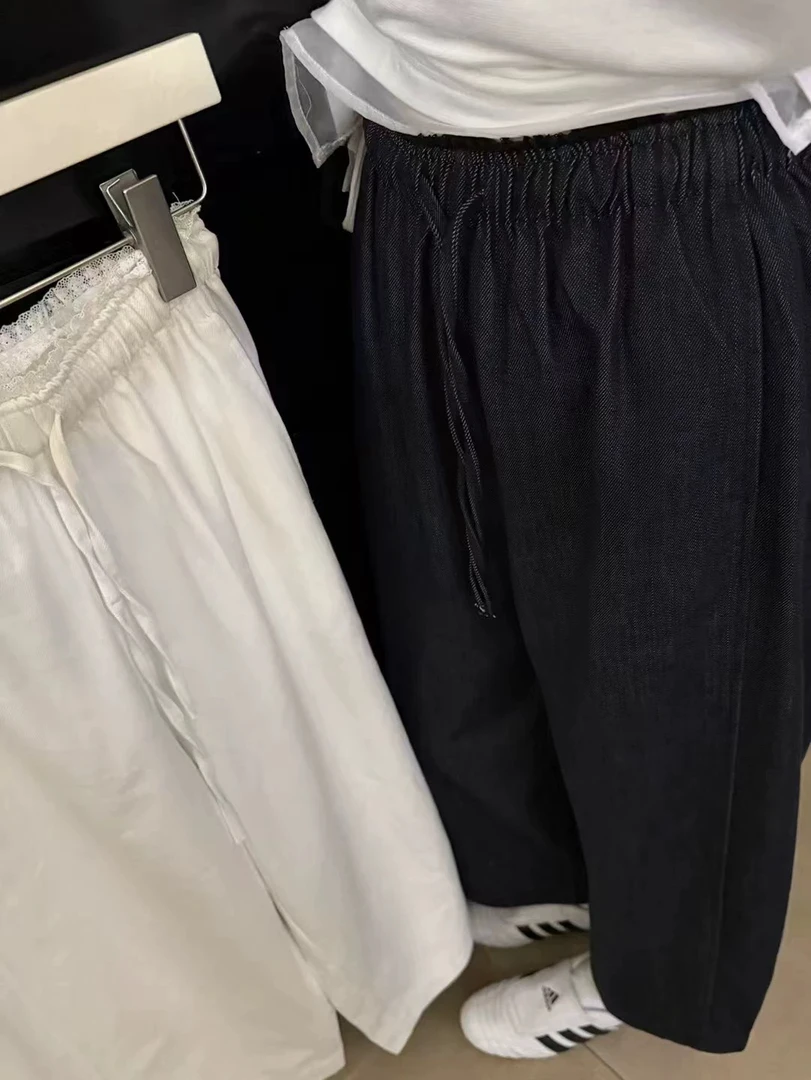 Coco蕾丝拼接松紧腰九分裤显瘦奶奶裤079