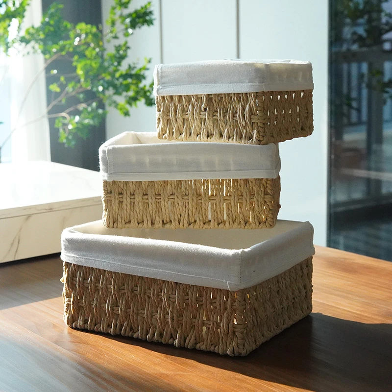 草编收纳盒编织布艺桌面杂物玩具钥匙收纳盒化妆品收纳盒零食篓