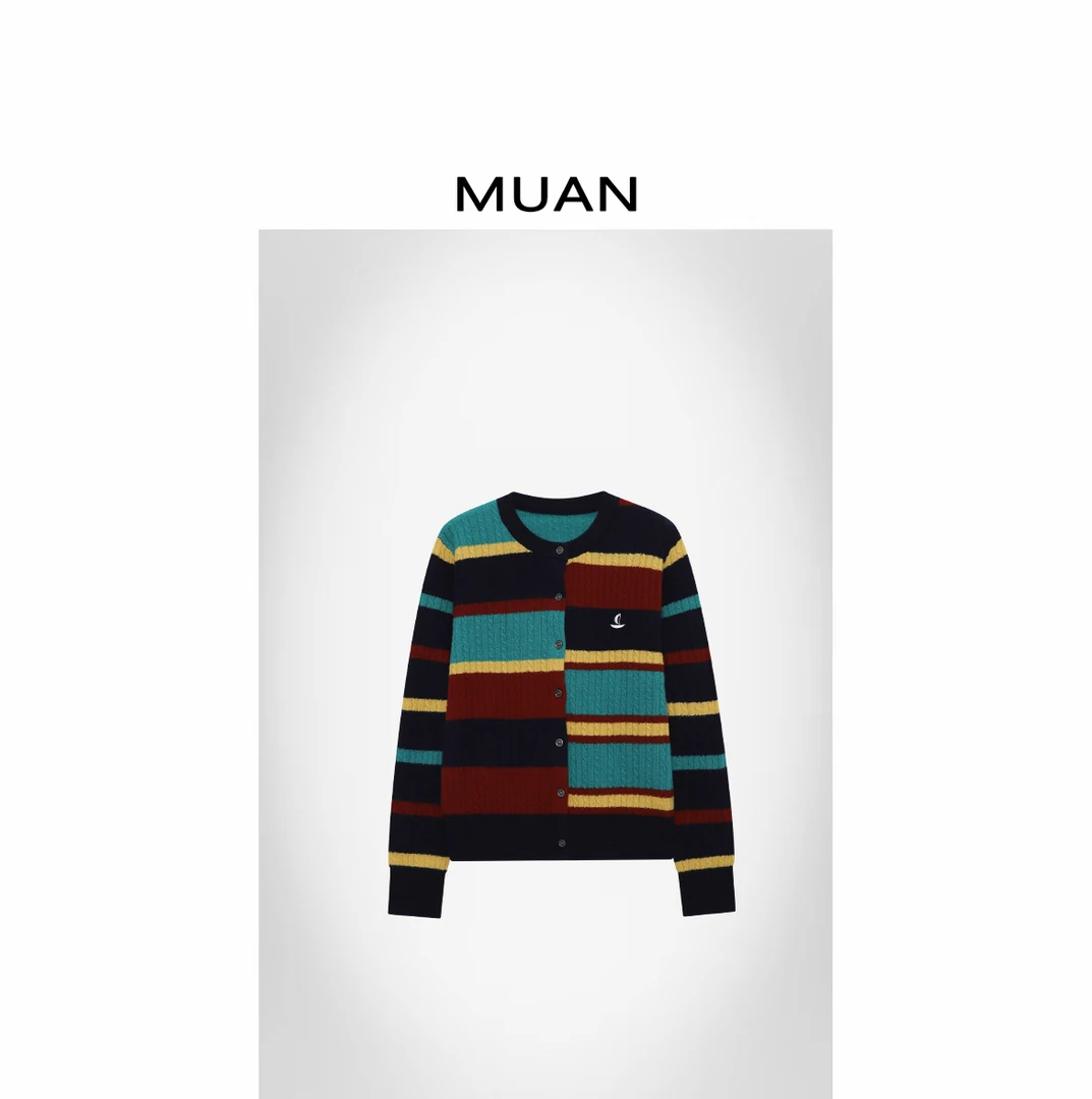 木岸MUAN：《小假日开衫》定制260克100羊毛拼接毛衣女D-ZZ-82522