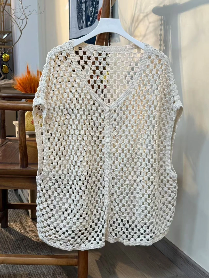 【云目悠悠】春夏新款手工编织外搭网格衫背心马甲-2025445