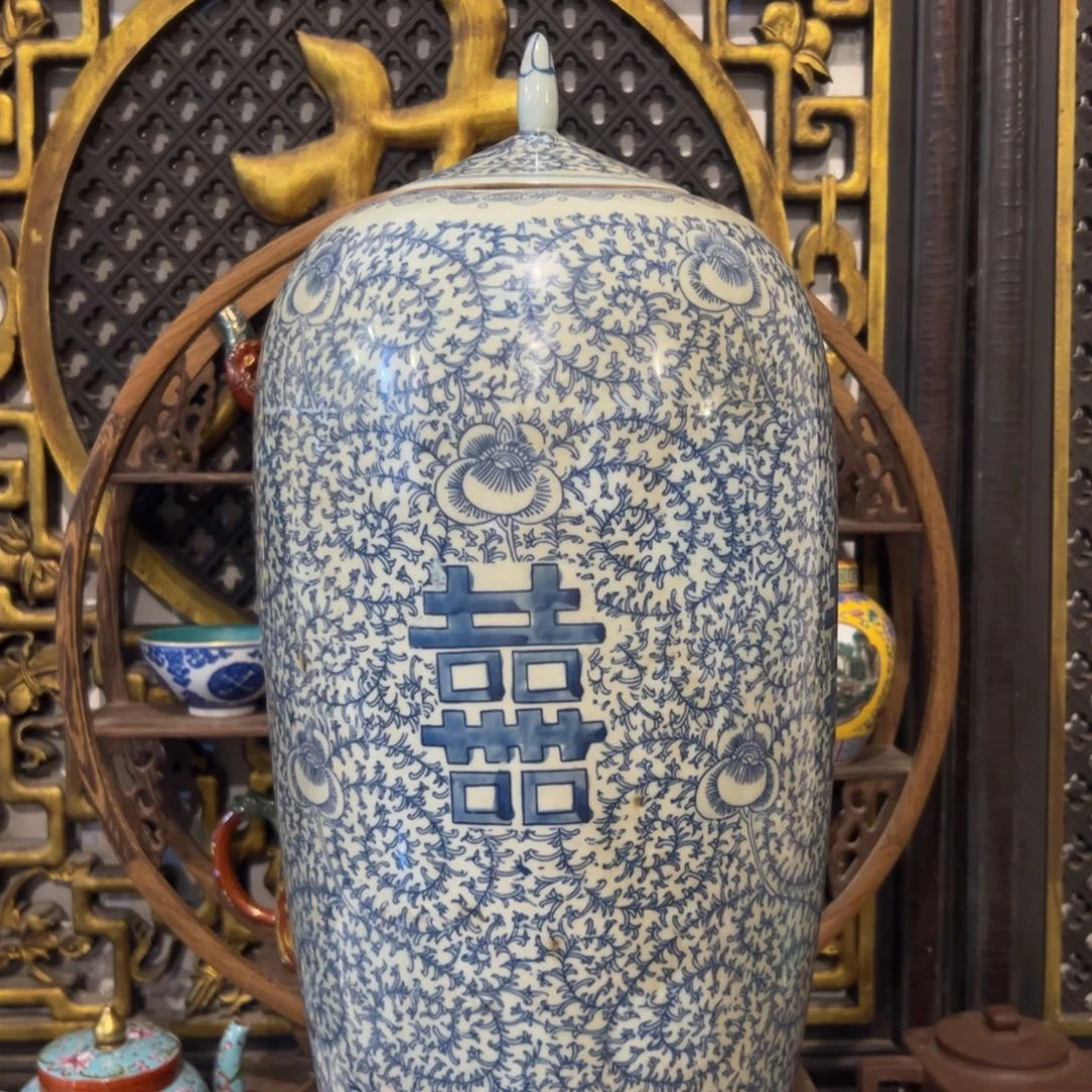 煜***法摆件精品青花缠枝莲冬瓜罐