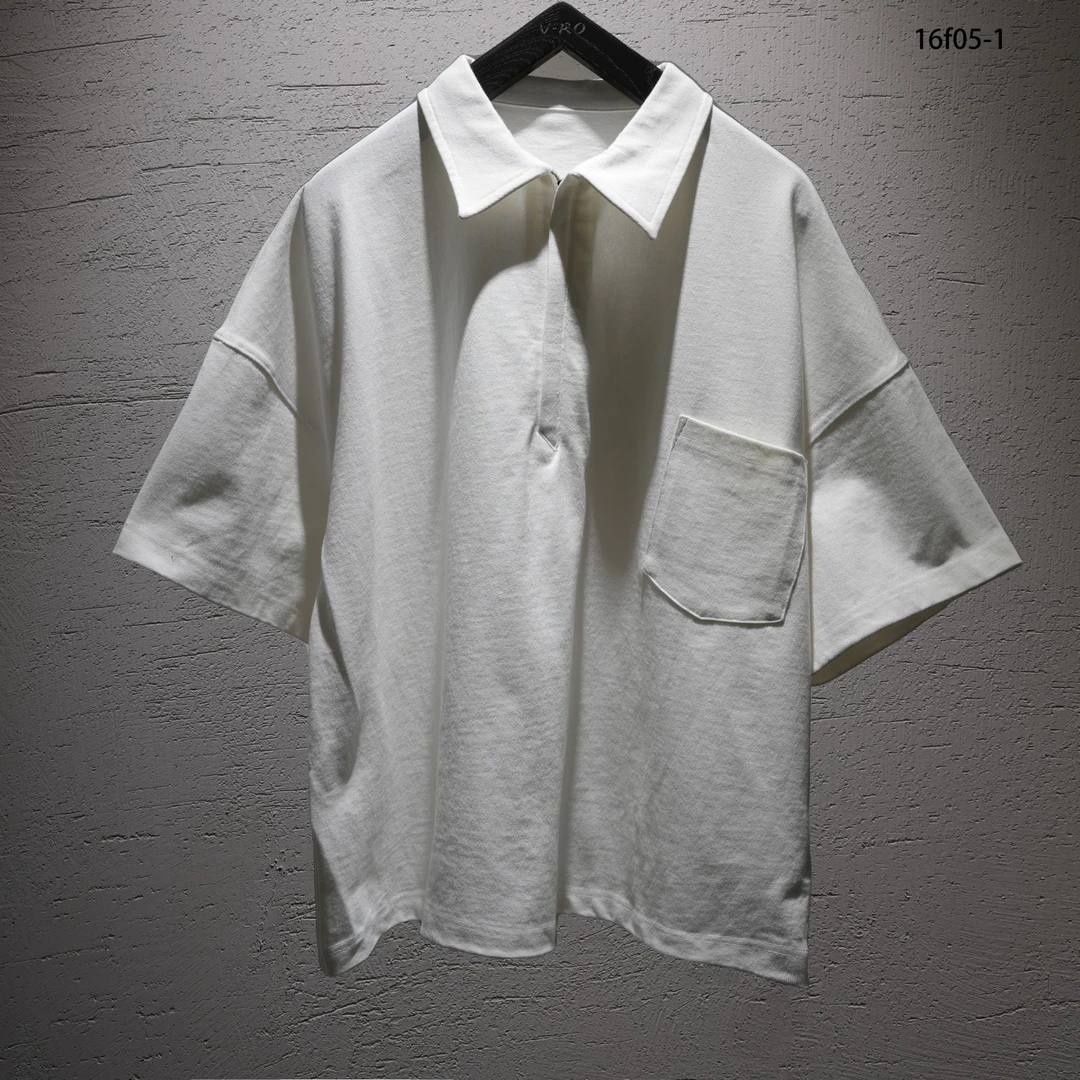 V-RO16F05-1设计师款日本400g高密度长绒棉拉链polo衫针织短袖