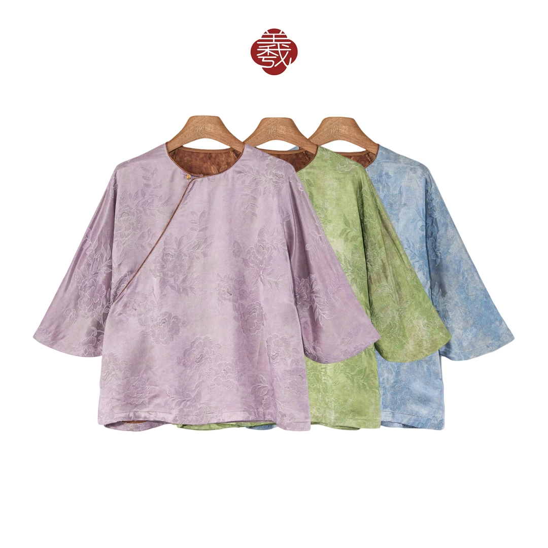 吕小男【牡丹华】2025新中式国风文艺气质温柔百搭斜襟七分袖上衣