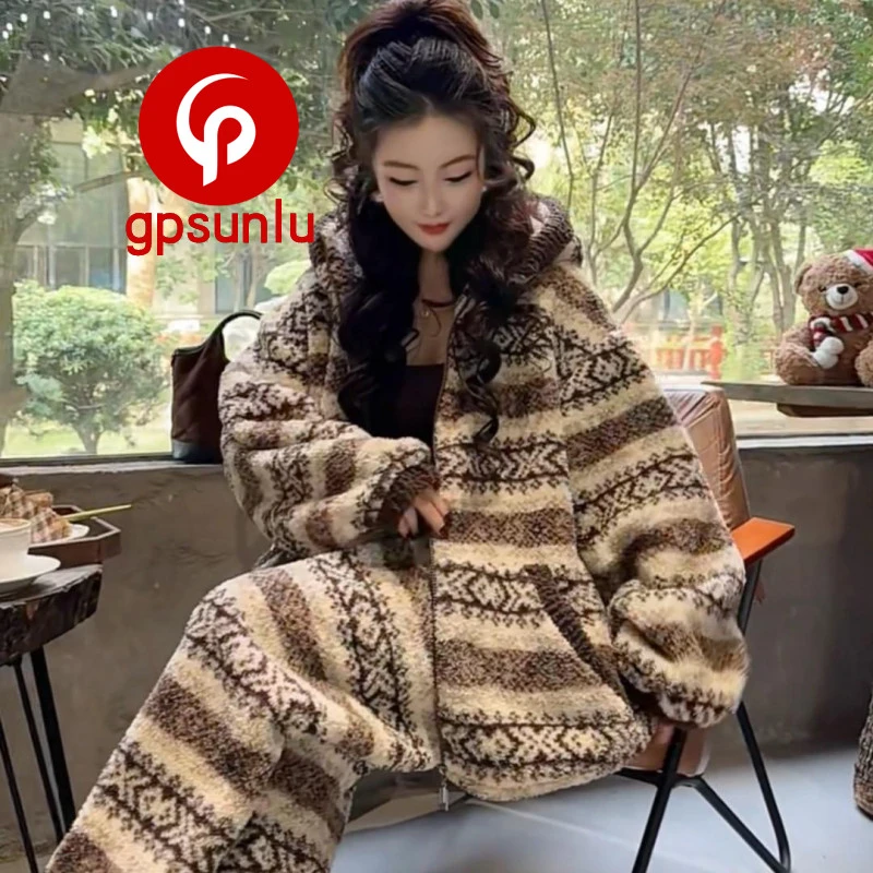 GPsunlu加厚款冬天大码加绒保暖睡衣女秋冬款珊瑚绒宽松家居服