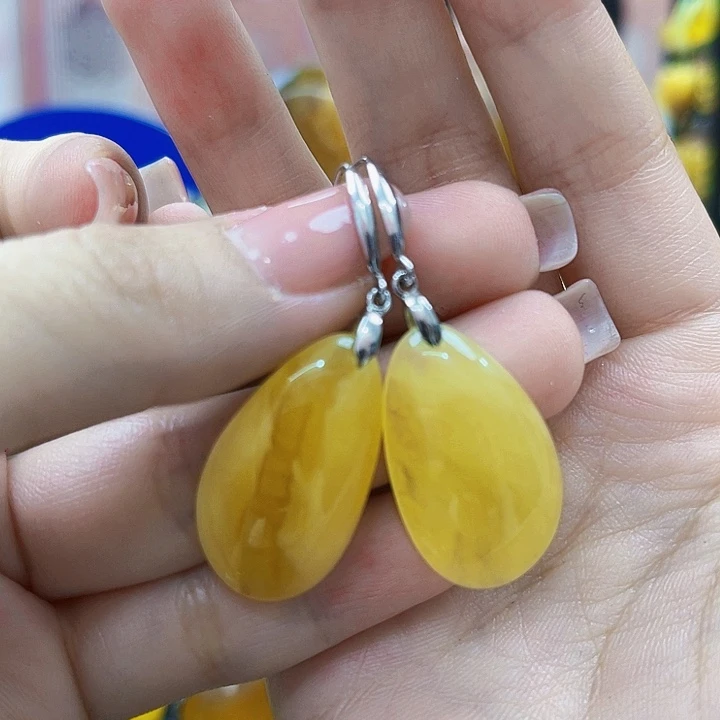 琥珀银S925镶嵌颈饰耳环