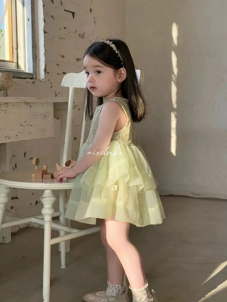 新款夏季女童连衣裙2025新款儿童洋气公主裙宝宝周岁礼服生日