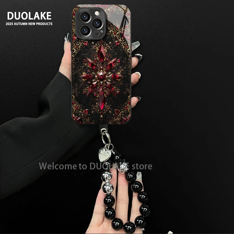 红黑镜花适用苹果vivo华为oppo小米iPhone17电镀玻璃防摔手机壳潮