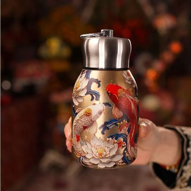 锦鲤316不锈钢保温杯国风孔雀高颜值小胖丁水杯