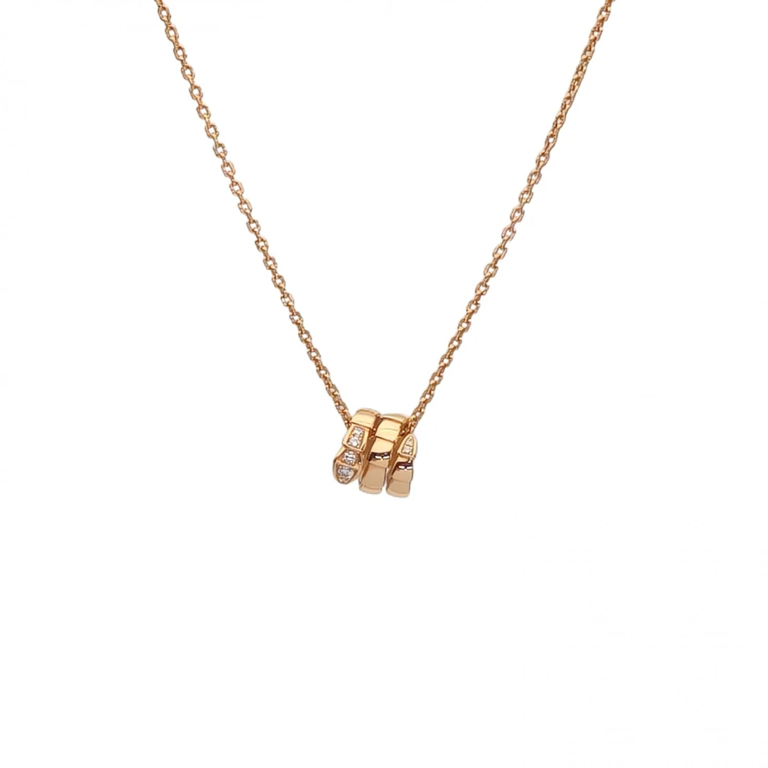 99新 BVLGARI/宝格丽 【念念】三圈蛇头项链 头尾钻 半钻 18K/