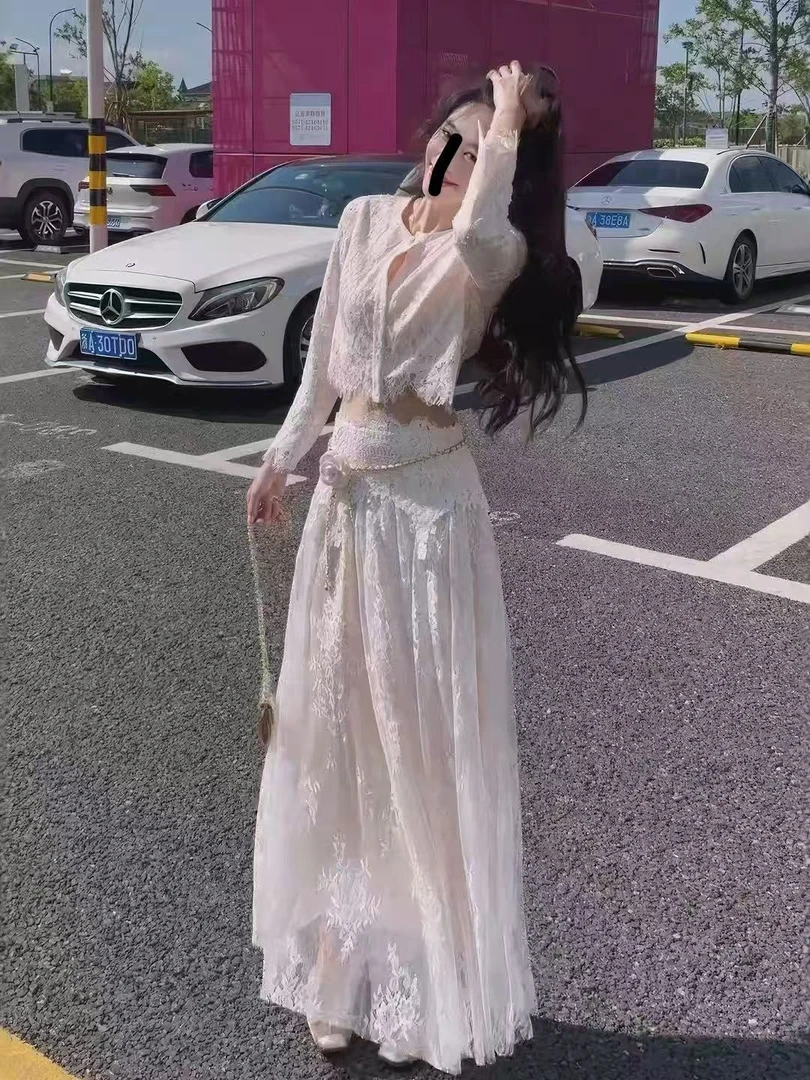 初秋甜美套头圆领长裙秋季长袖连衣裙蕾丝网红休闲气质15