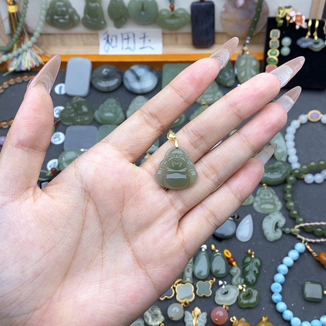 和田玉银S925镶嵌吊坠(不含链)