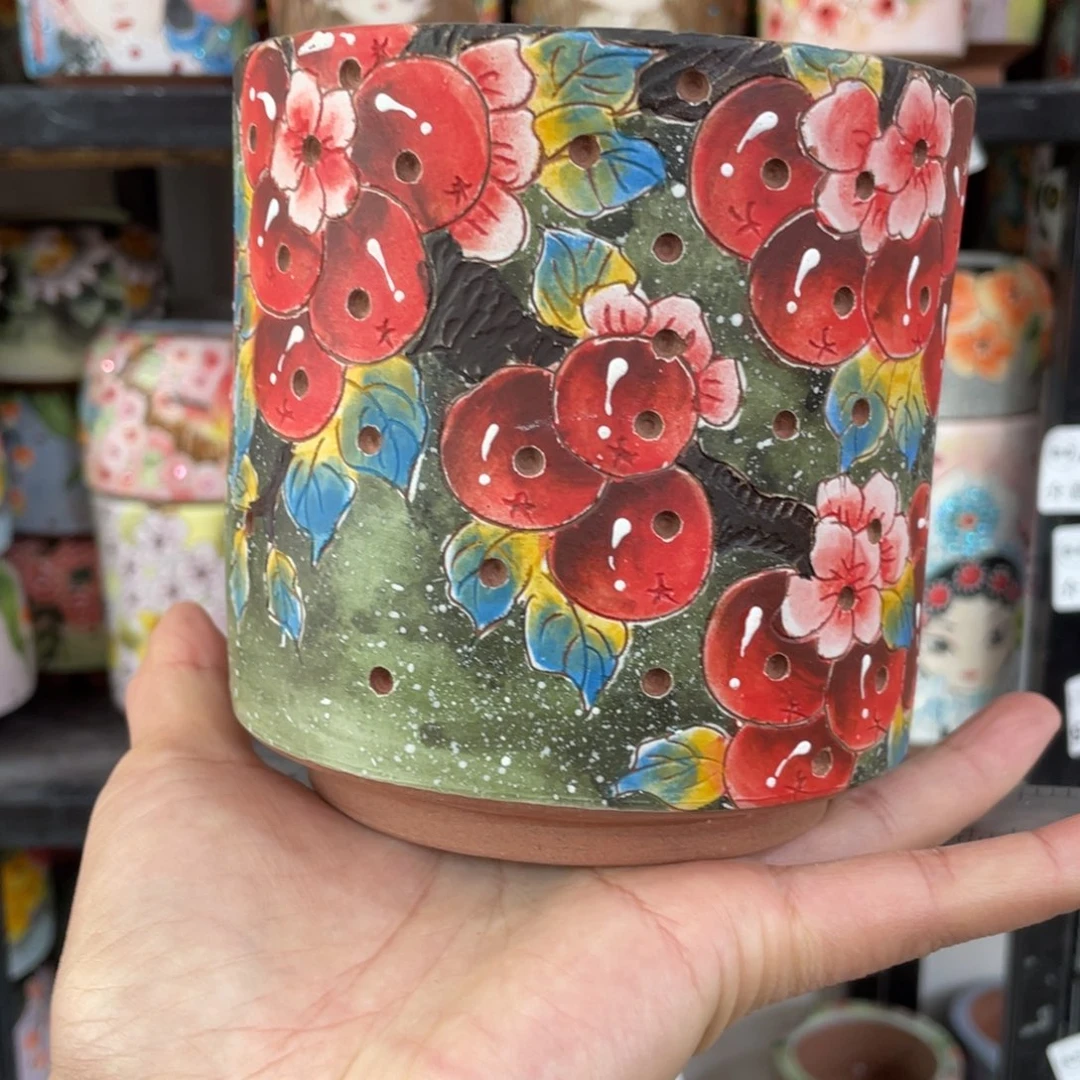 红陶用****谓直筒果子花盆