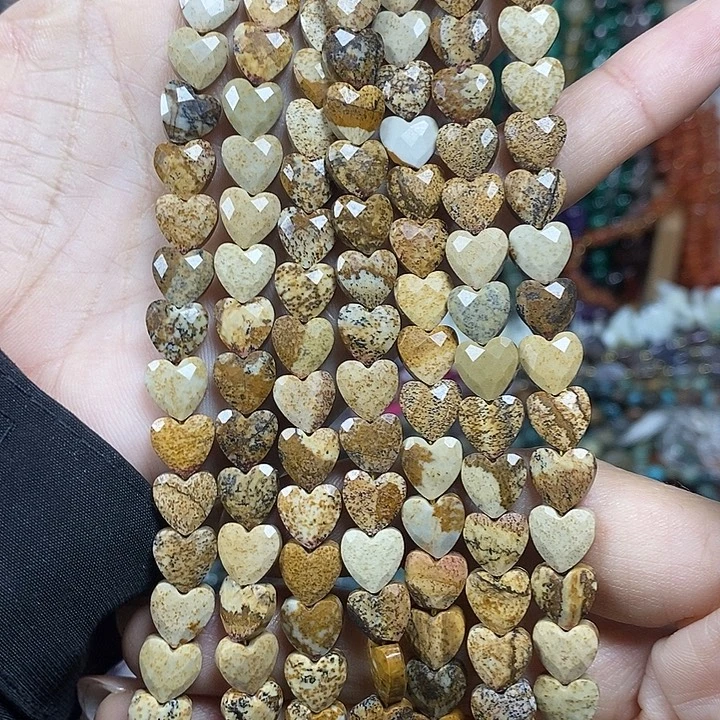 玛瑙/玉髓未镶嵌珠宝半成品天然图画石切面爱心卡8mm短条