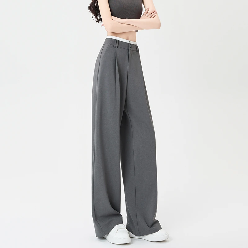 西装阔腿裤女春秋薄款2025新款灰色高级感垂感直筒裤休闲夏天裤子