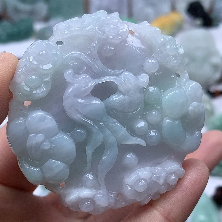 翡翠未镶嵌颈饰花开富贵两面工艺福利