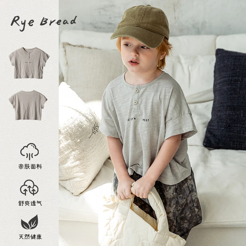 ryebread/黑面包童装 韩版男小童字母印花圆领短袖T恤 5夏