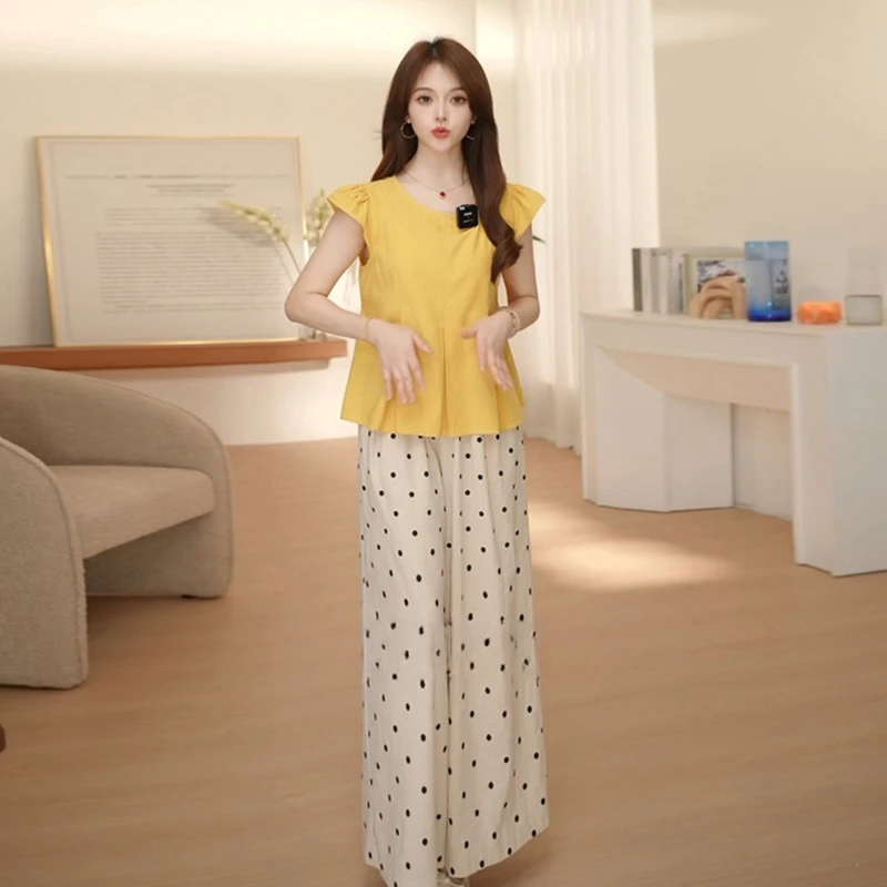 时尚套装女夏季设计感宽松显瘦小飞袖气质上衣洋气休闲百搭阔腿裤