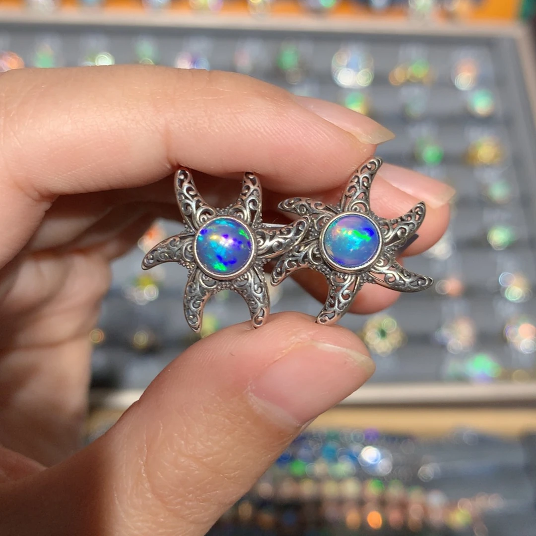 银S925镶嵌欧泊欧泊耳饰y