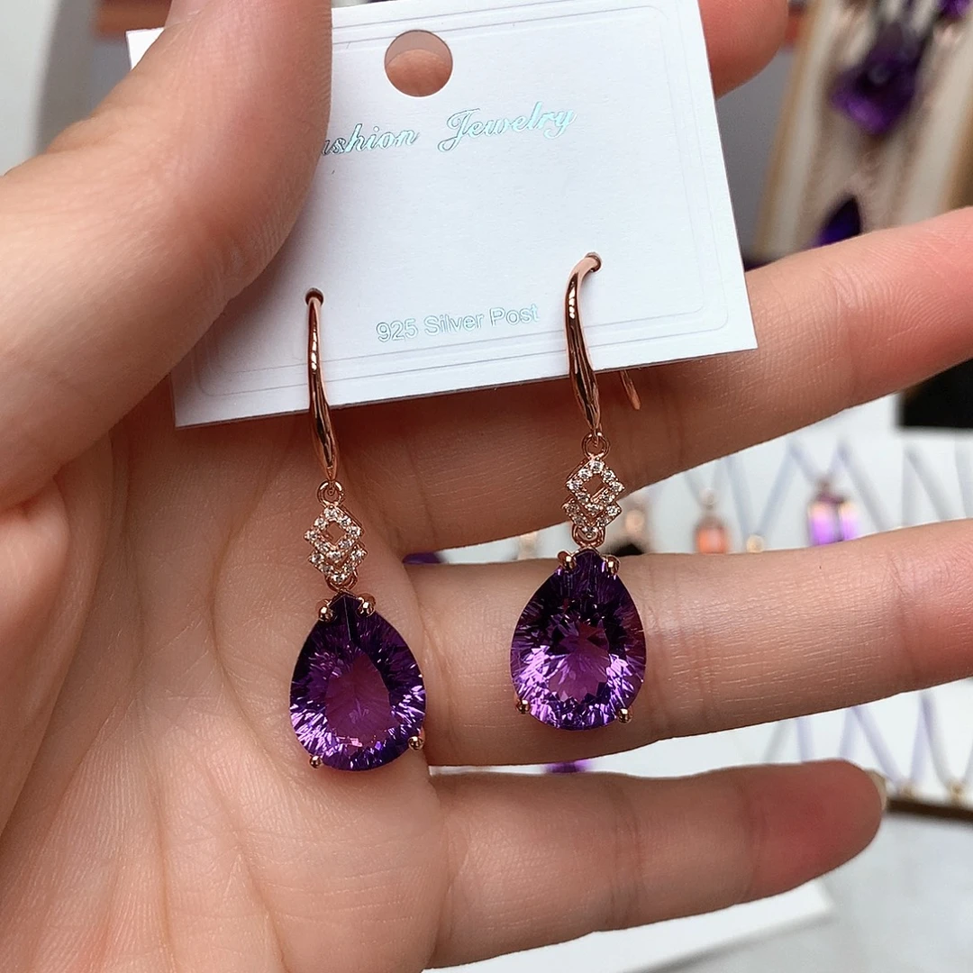 紫晶耳饰银S925镶嵌L