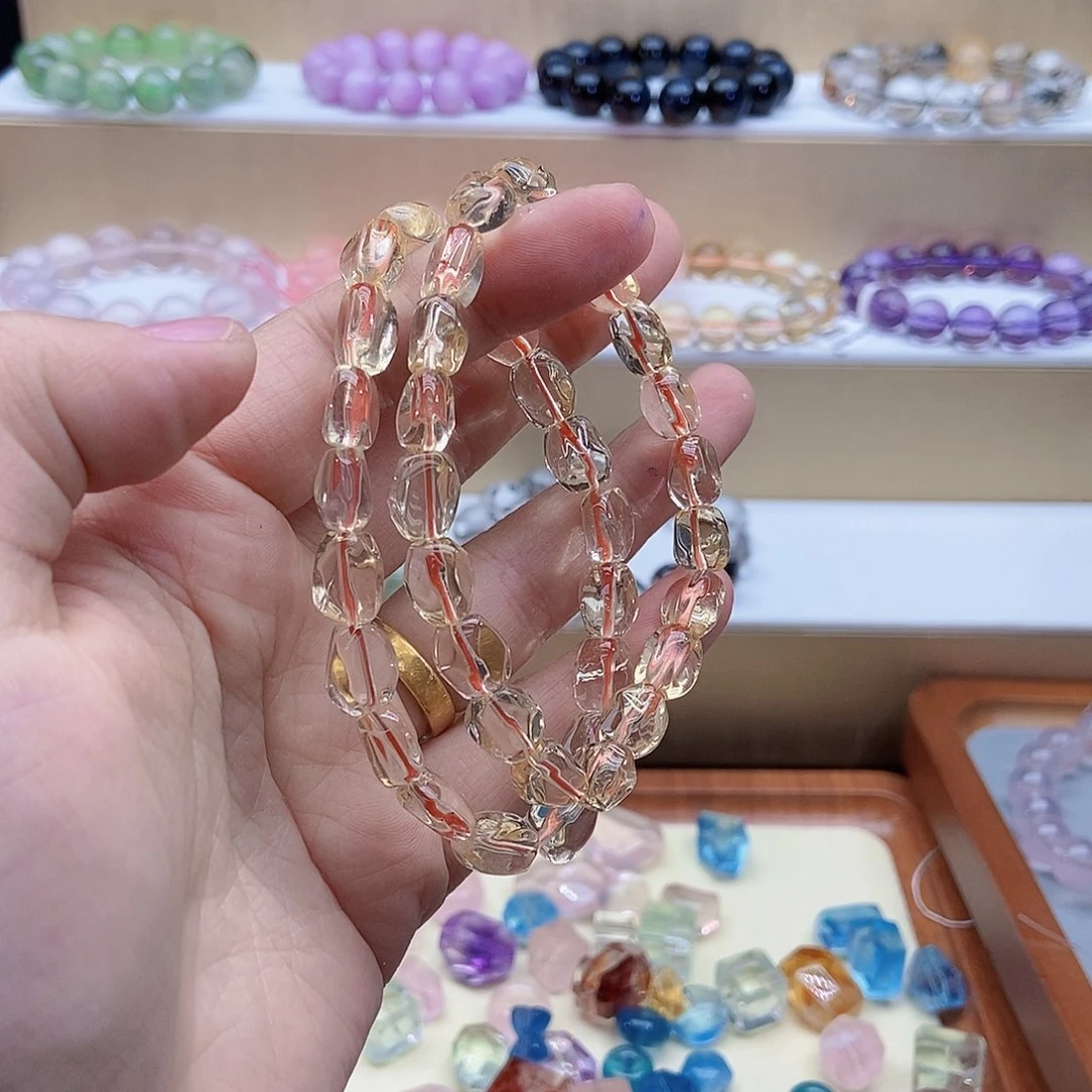 水晶手串未镶嵌炭***杨巴西黄随形