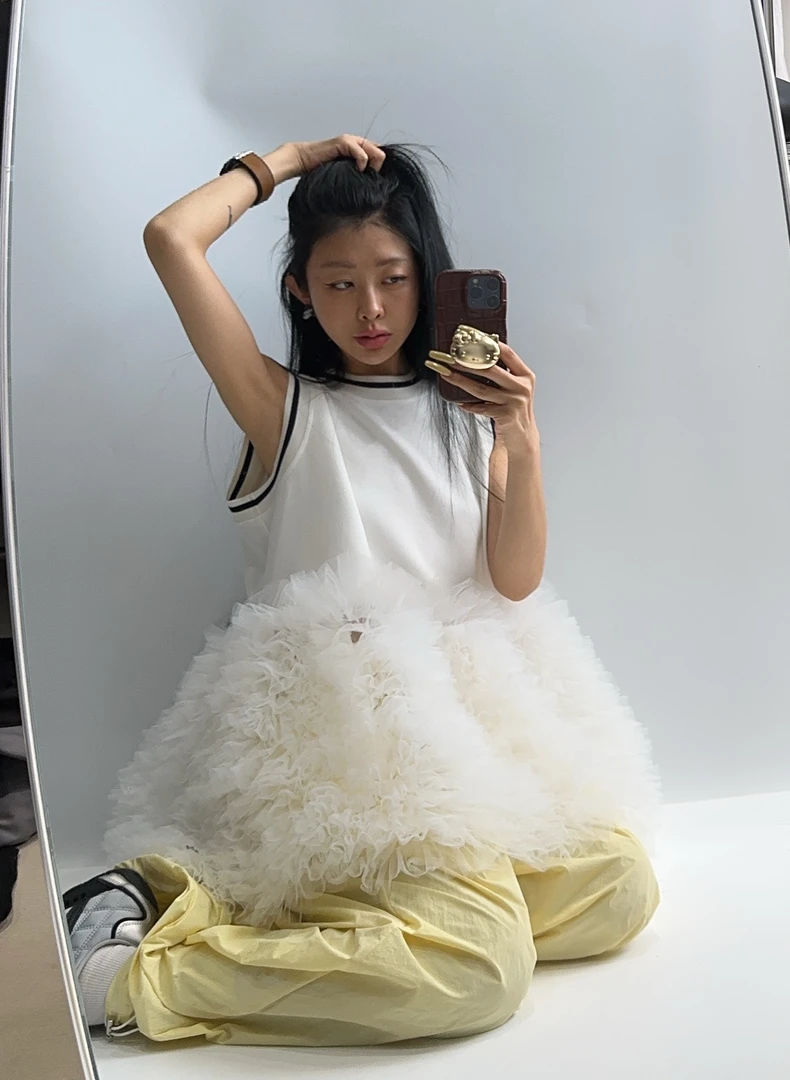 20523#（定制NO退NO换）减龄MIU系花边蓬蓬裙衫