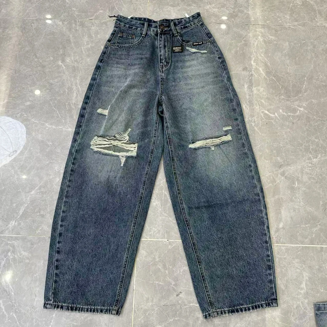 【陈泡泡定制】EZ8556 夏季新款时尚休闲破洞弯刀牛仔裤