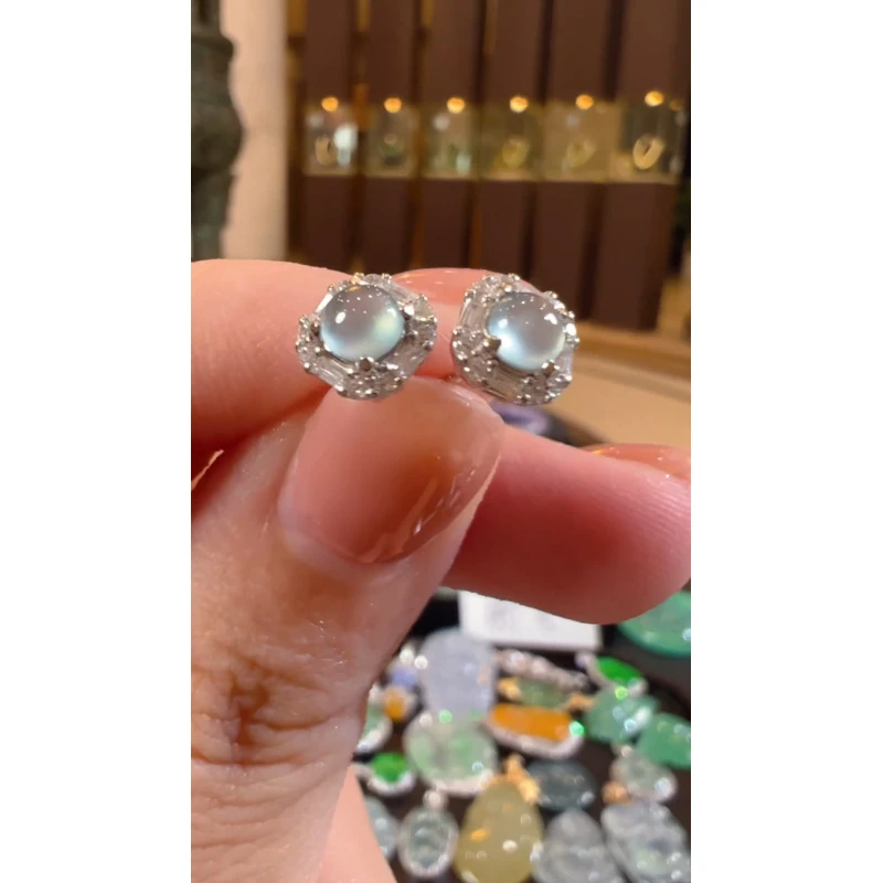 天然A货翡翠JJB04蛋面耳钉多样性发一