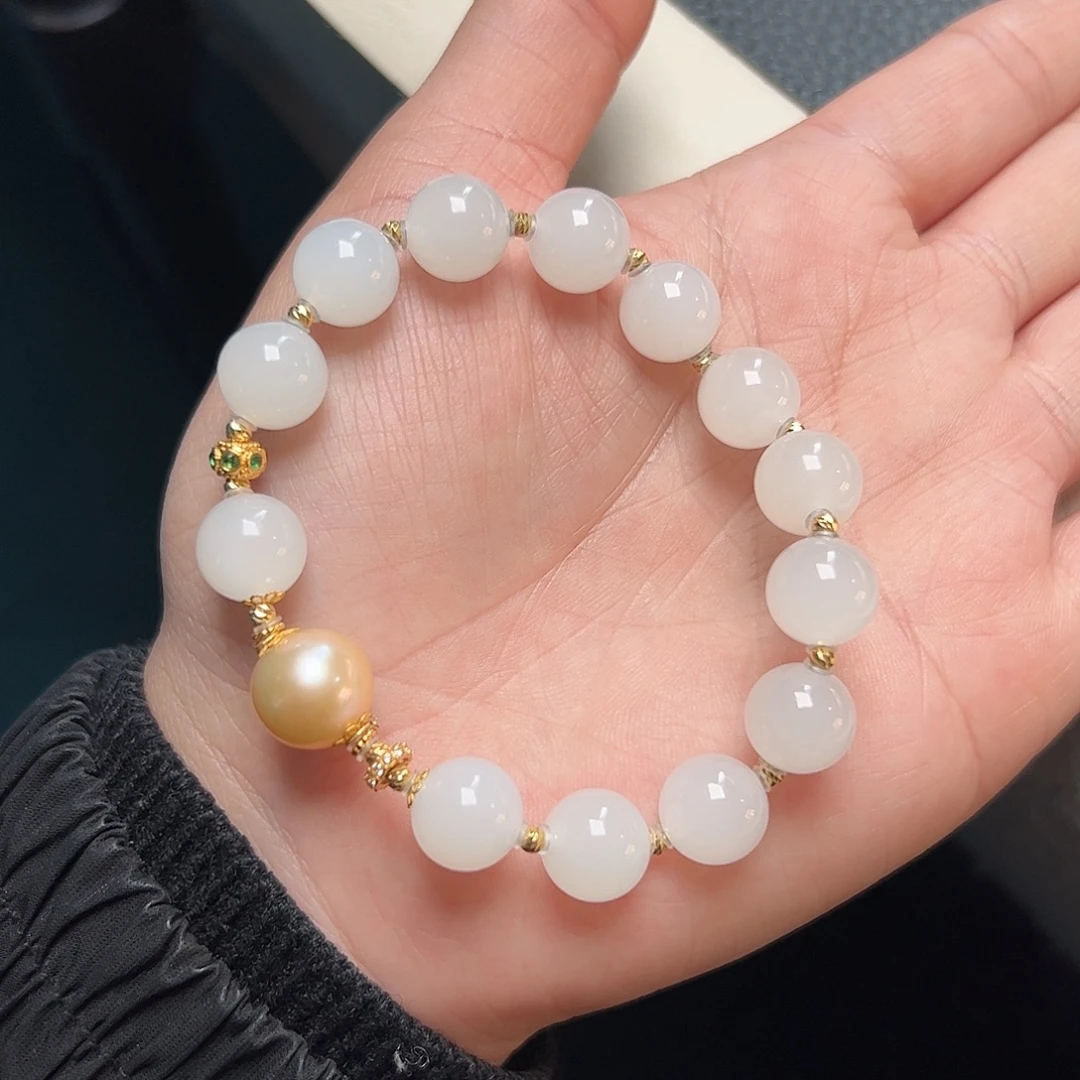 和田玉18K金镶嵌手串