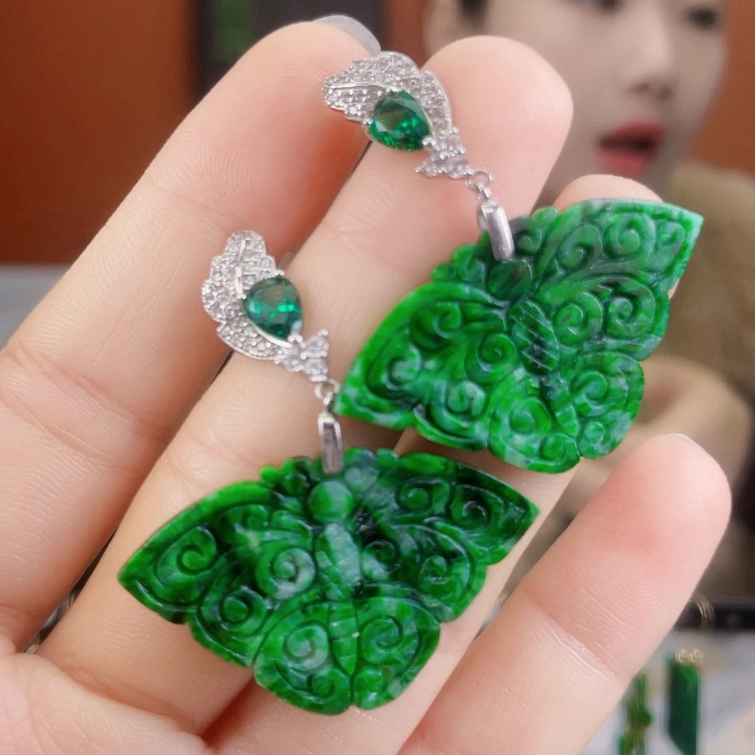翡翠银S925镶嵌耳饰