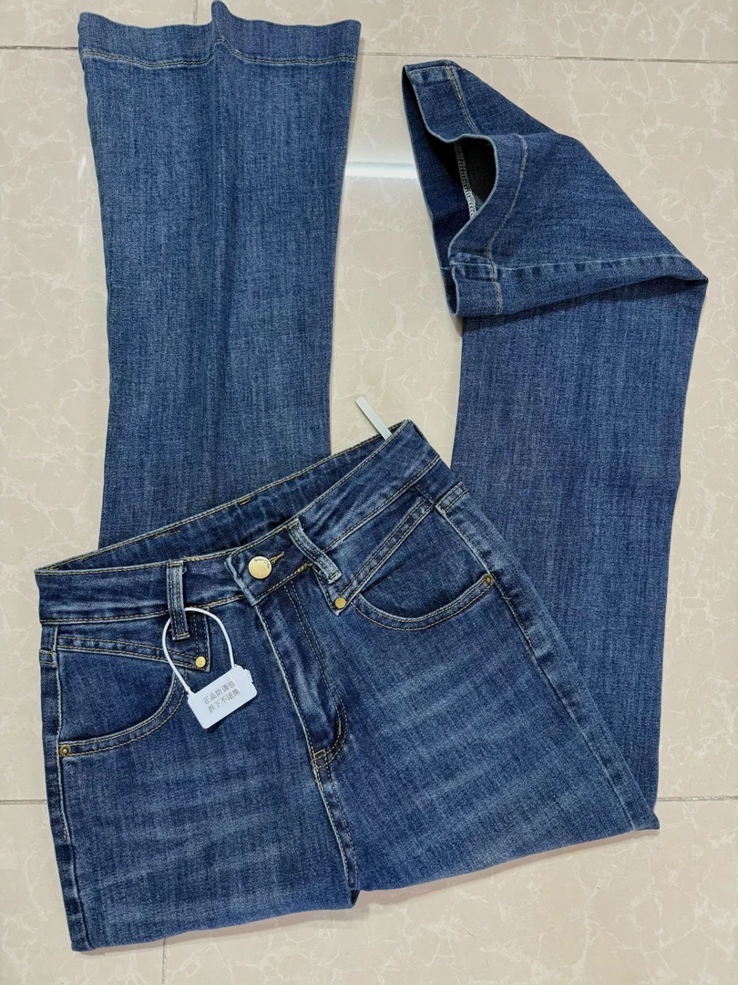 【布鲁斯蓝】^希希家严选2025款衣领裤时尚牛仔高腰微喇牛仔裤