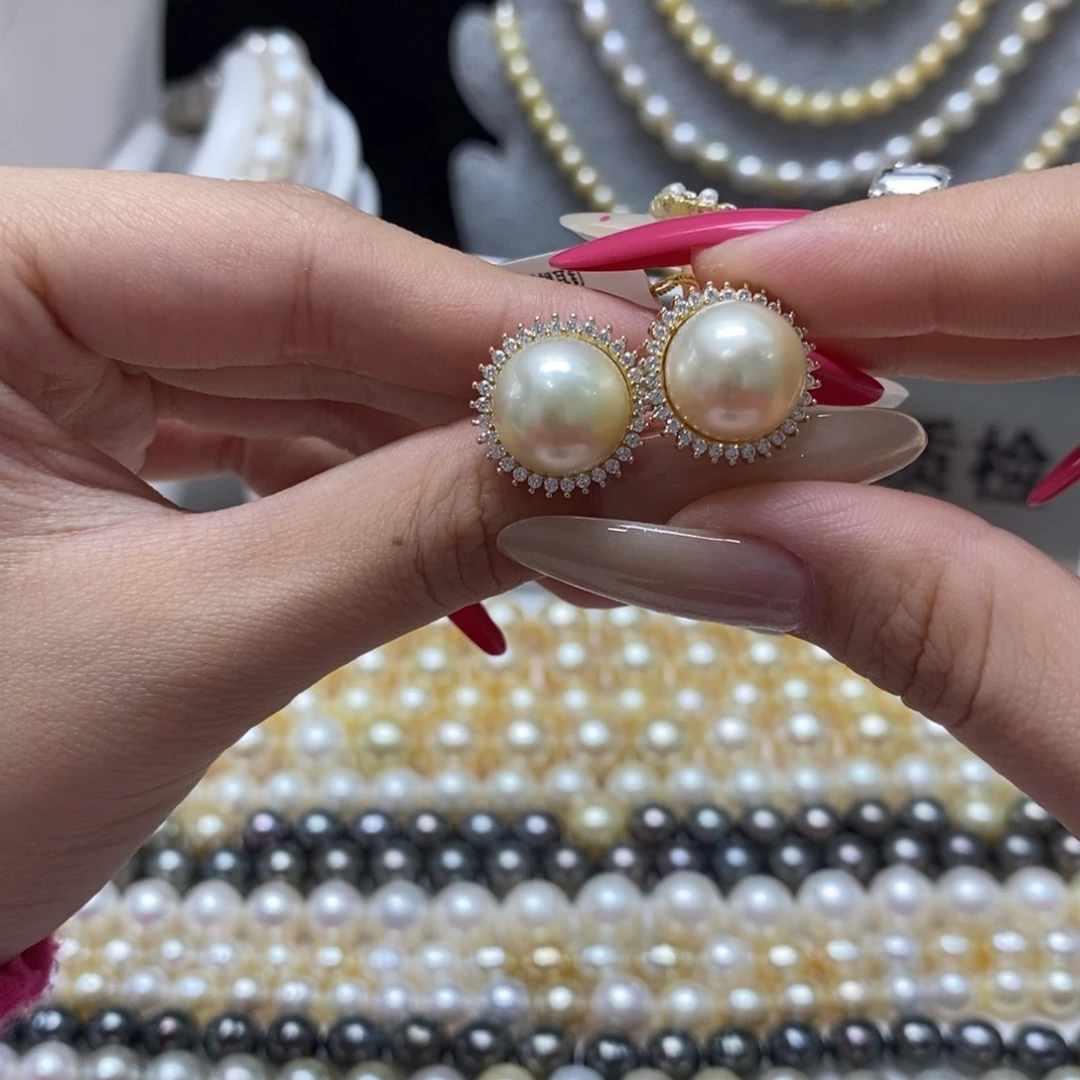 海水珍珠耳饰银S925镶嵌