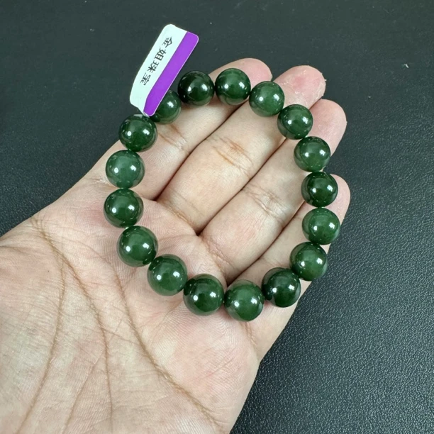 【波菜绿约12mm】和田玉俄碧玉波菜绿约12mmd手串（多样性发一）