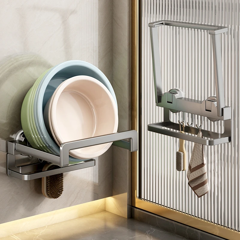 吸盘脸盆架壁挂卫生间折叠置物架浴室厕所脚盆面盆盆子收纳免打孔