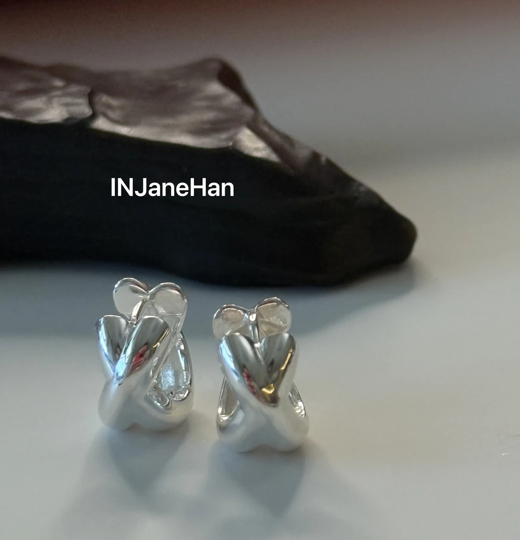 925银耳饰 E1971  简韩交叉小圈圈耳扣