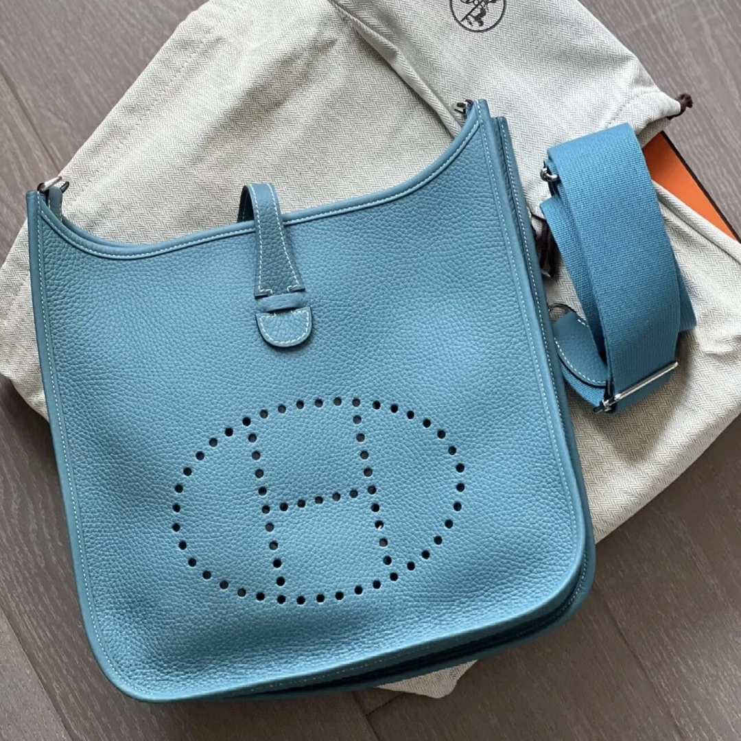 99新 Hermes/爱马仕 【老于】伊芙琳29牛仔蓝银扣tc皮m单肩包