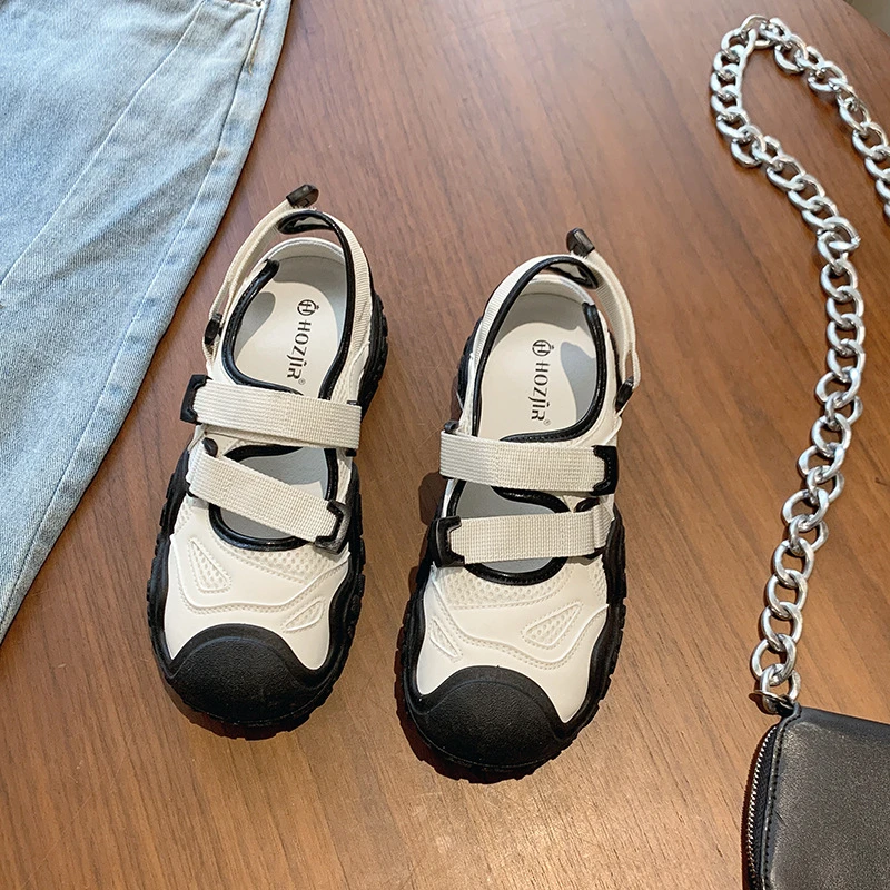 包头罗马凉鞋女夏季2025新款配裙子厚底魔术贴运动老爹鞋女丑萌鞋