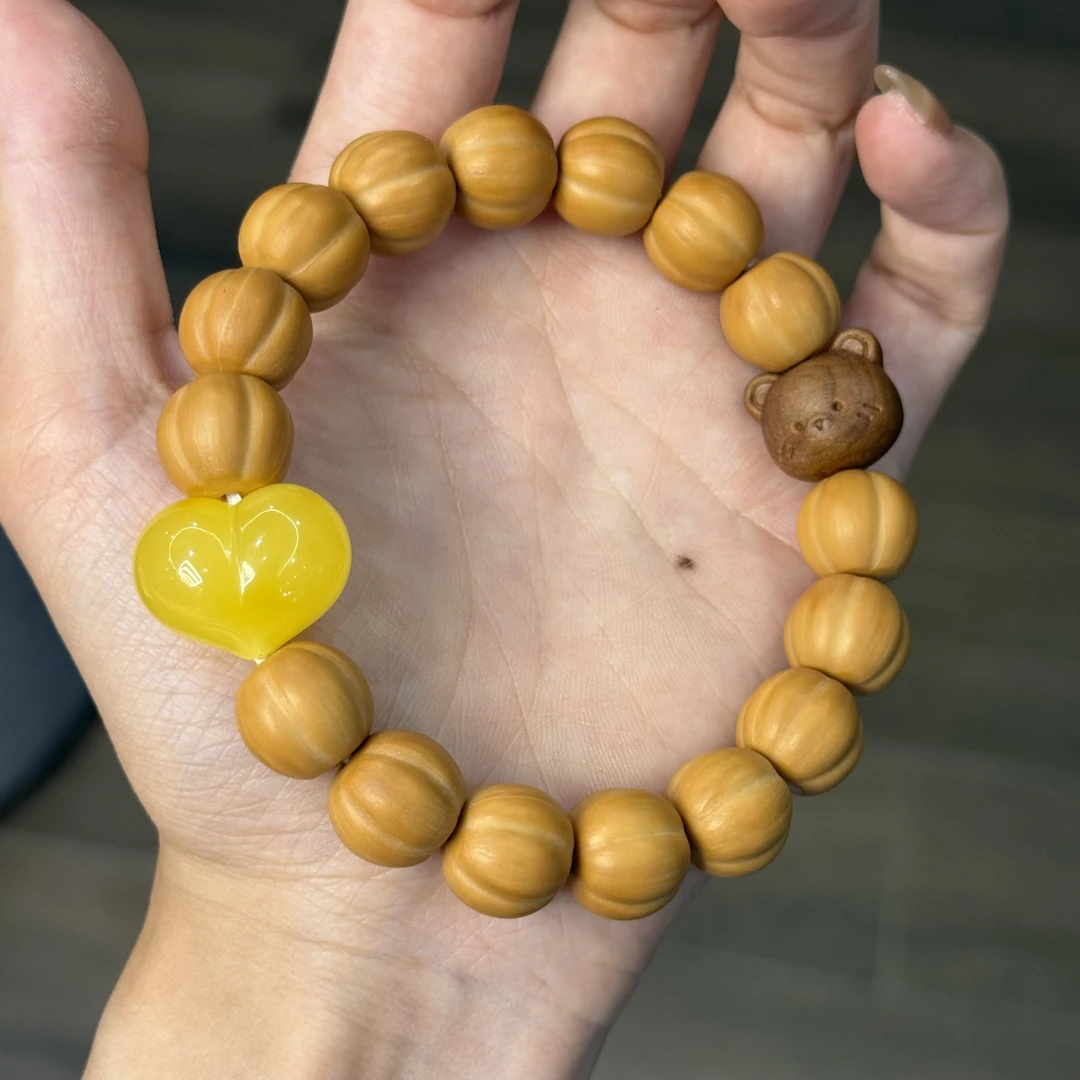 天然蜜色蜡搭配猴头13mm规格手串