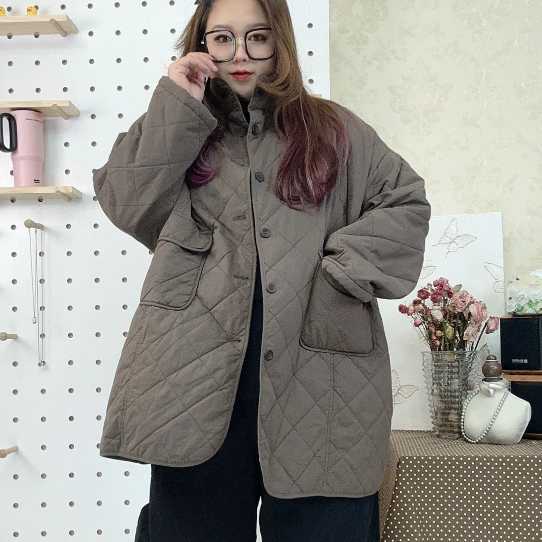 宽松版衬衣领大口袋棉服