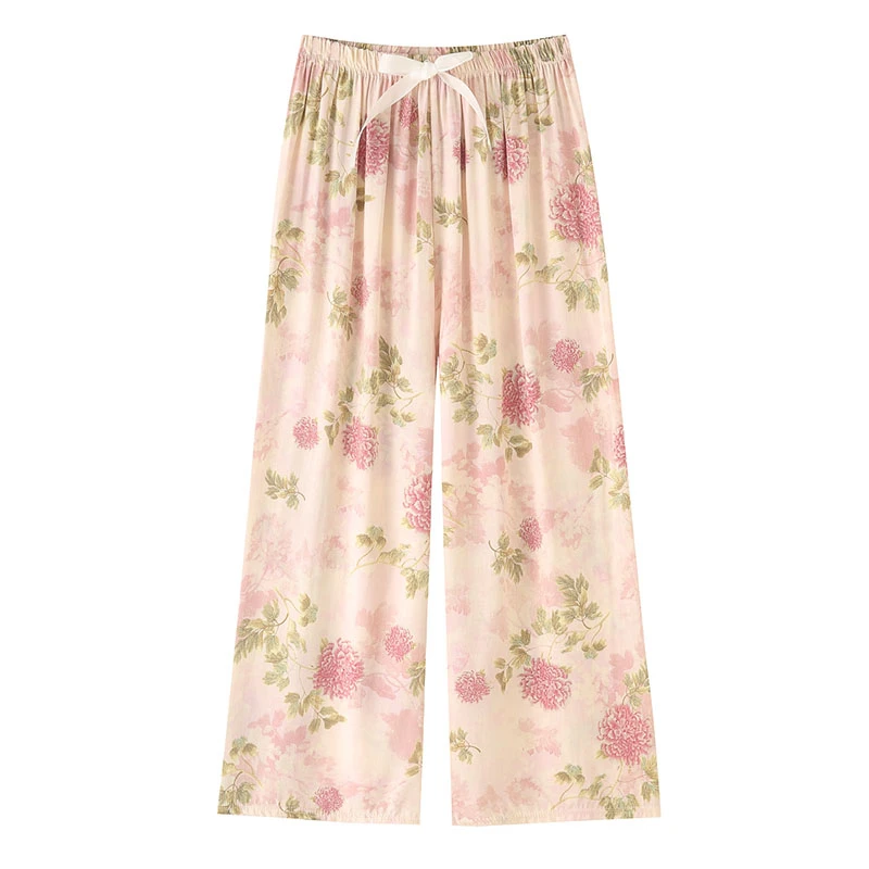 阔腿裤女2025夏季新款棉绸睡裤透气薄款宽松家居裙裤空调长裤子