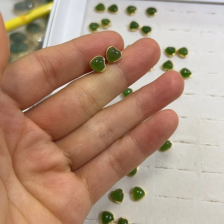 和田玉银S925镶嵌耳饰