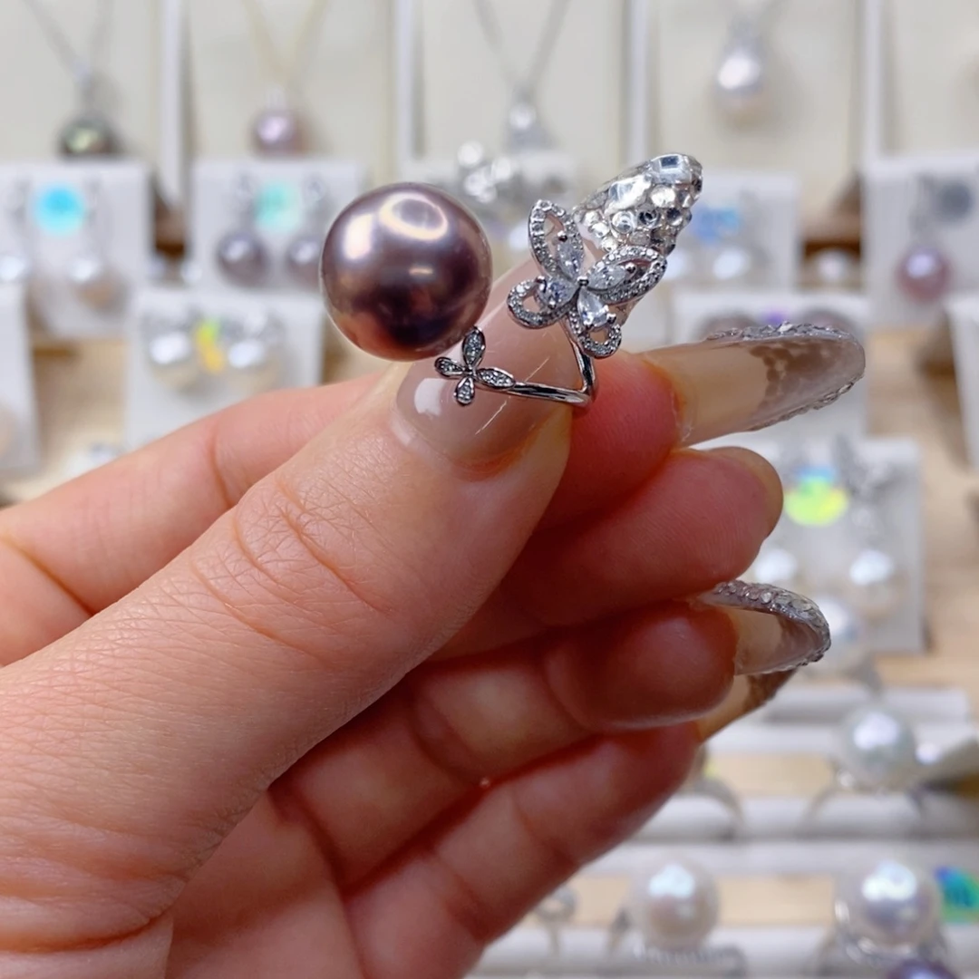 淡水珍珠戒指银S925镶嵌相**笑