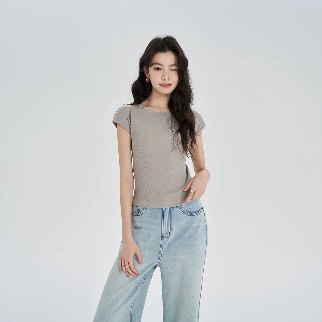 Moprobably李予诺「包肩T」基础款飞飞袖短袖T恤L4247034