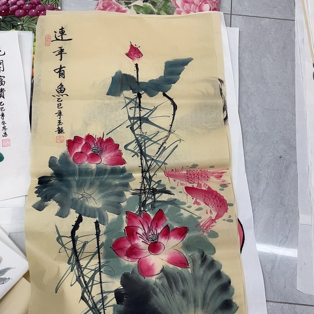 国画国画作品书法作品原稿三尺荷花鱼